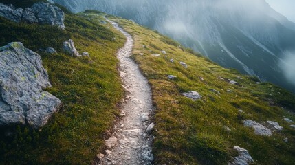 A serene path winding through lush green hills. Nature invites exploration with its breathtaking beauty. Discover tranquility and adventure in every step. Generative AI