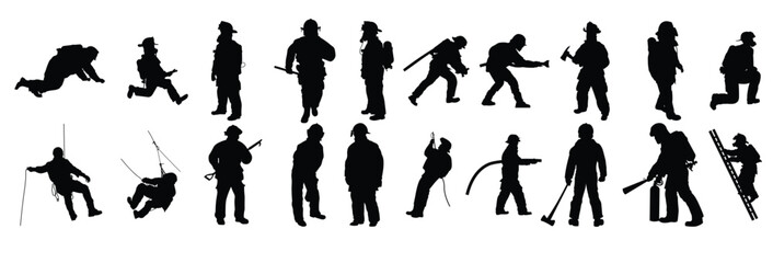 Set fireman silhouette vector illustration