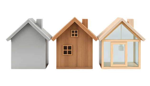 Three Wooden Toy Houses on Transparent Background - Powered by Adobe