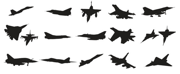 Set fighter jets silhouette vector illustration