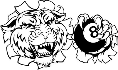 Tiger Angry Pool 8 Ball Billiards Mascot Cartoon