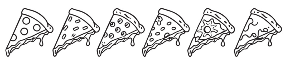 Set hand drawn illustration of pizza icons