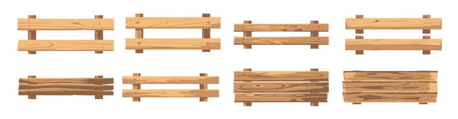 set of bundle illustration of wooden planks on a wooden pole stick. isolated on a white background.