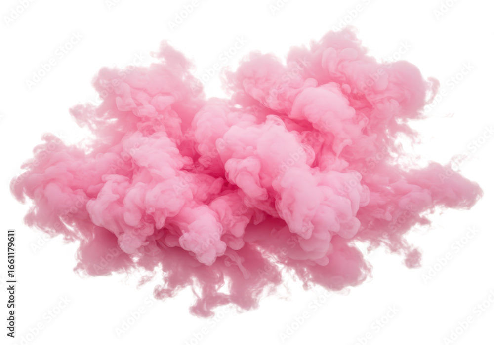 Poster a vibrant pink smoke cloud with soft, wispy tendrils, isolated on a transparent background, creating