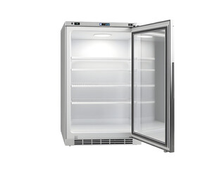 Empty Commercial Refrigerator with Open Glass Door