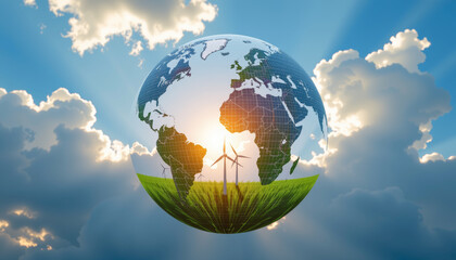Naklejka premium Renewable energy revolution abstract globe of solar power nature landscape eco-friendly environment inspirational view