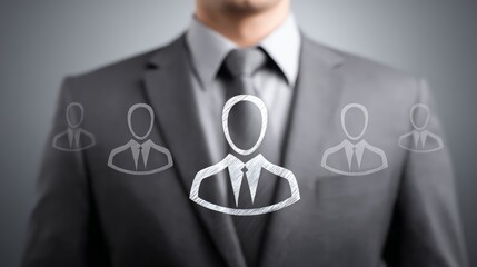 A professional wearing a suit surrounded by abstract user icons representing networking.