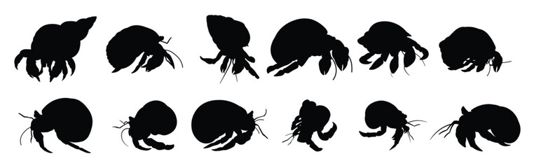 Set of hermit crab silhouettes