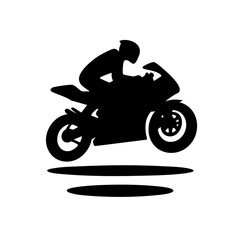 Motorcycle rider jumping in silhouette on white background  