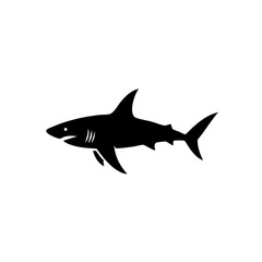Black silhouette of a shark swimming in the ocean water  