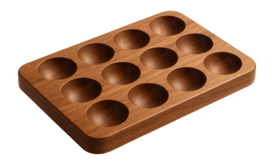 Wooden egg holder with twelve slots