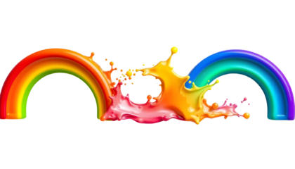 Rainbow Arcs with Colorful Paint Splashes, Creative and Artistic Concept