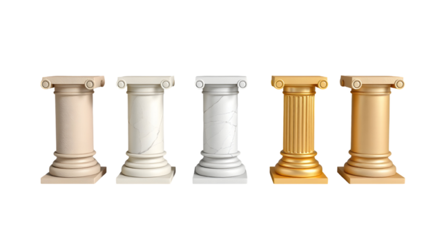 Collection of Classical Greek Columns in Various Finishes