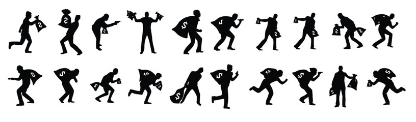 Set of illustrations of robber silhouettes