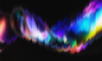 Abstract Textured Wave with Vibrant Iridescent Colors on Dark Background with Noise Effect, Modern...