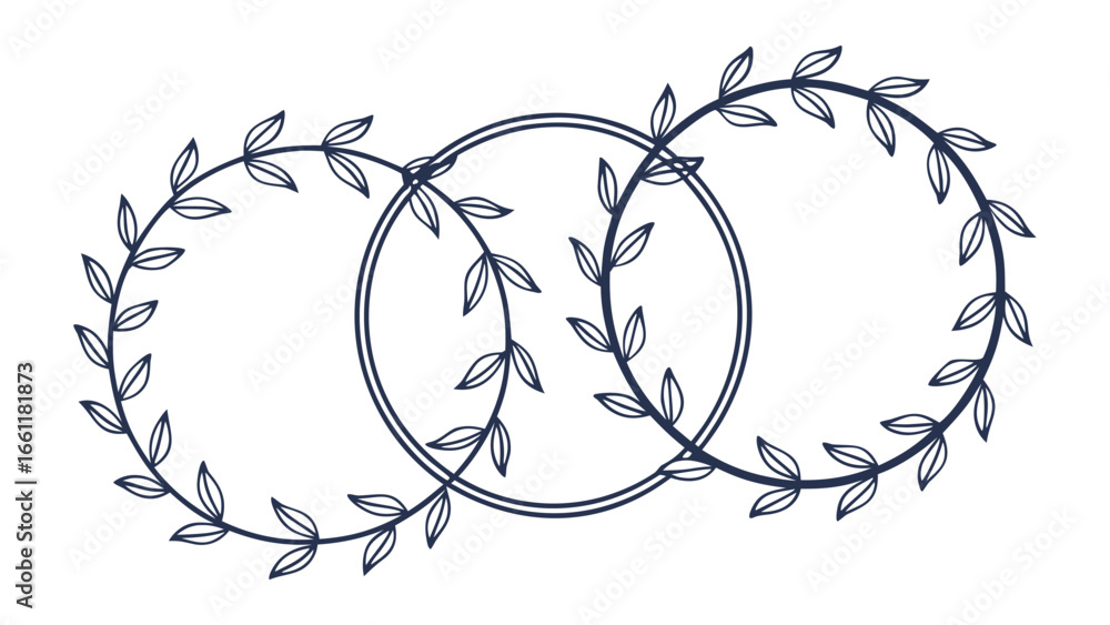 Poster vector art of three intertwined circles adorned with delicate leaves and vines, creating an elegant 