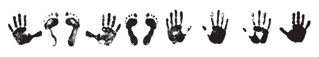 Set of Textured Handprints and Footprints vector
