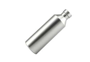 Silver Water Bottle - Metallic Hydration Container on Transparent Backdrop