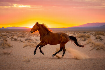 Fototapeta premium A horse in the sand in an open field
