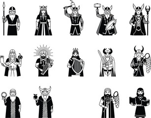 Collection of historical figures depicted in traditional garb and headwear representing different eras and cultures