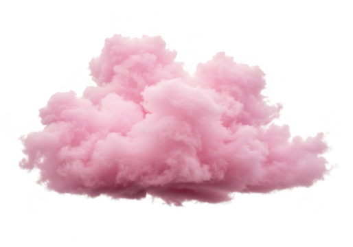A fluffy pink cloud isolated on transparent background, resembling cotton candy or soft smoke, perfect for creative design elements