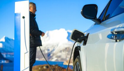 EV charging station in snowy mountains