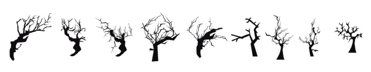 vector collection of spooky dry tree silhouettes