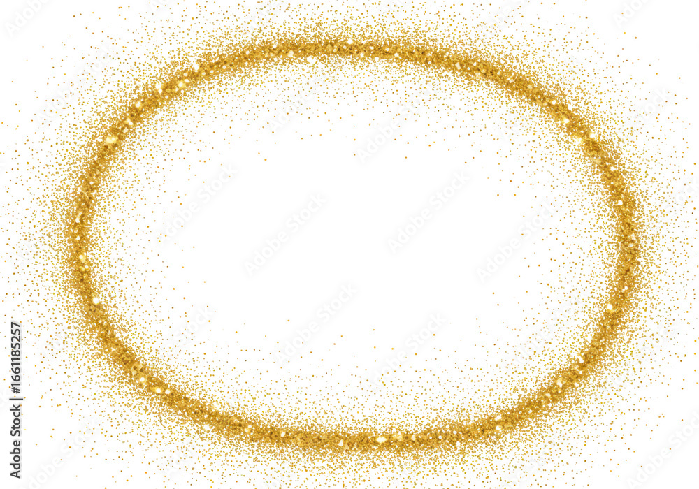 Poster golden glitter oval frame isolated on transparent background with copy space for design elements and