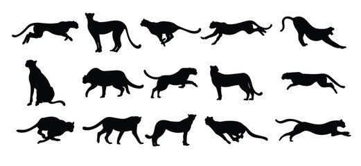 Cheetah silhouette illustration set 