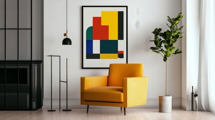 Bauhaus style poster with vibrant colors perfect geometry and white background