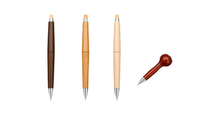 Collection of Elegant Wooden Pens and a Red Push Pin