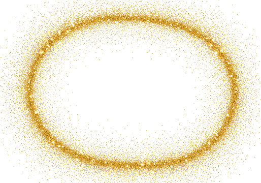 Golden glitter oval frame isolated on transparent background with copy space for design elements and decorations