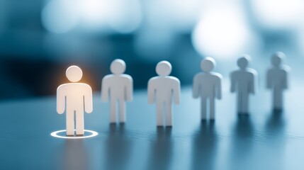 Innovative teamwork concept with highlighted figure among group of people.