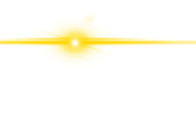 Golden Anamorphic Lens Flare with Bright Starburst on Transparent Background
