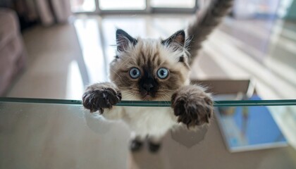 Persian Kitten Under Glass Coffee Table