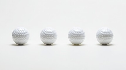 A close-up arrangement of golf balls on a white background, showcasing minimalist sports aesthetics.
