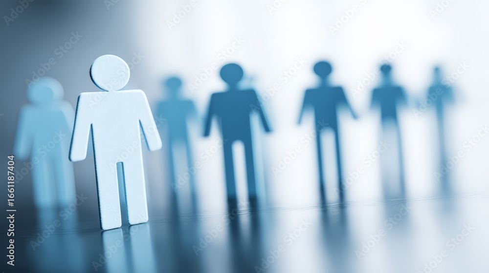 Aufkleber silhouette of paper figures representing teamwork and community in a soft focus background.