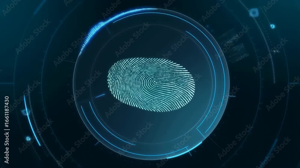Poster fingerprint scan in futuristic hud interface animation