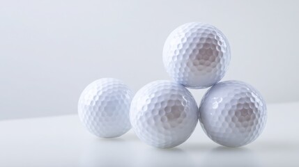 A close-up arrangement of golf balls on a white background, showcasing minimalist sports aesthetics.