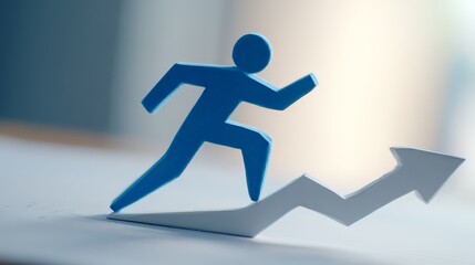 A blue paper figure climbing a graph, symbolizing growth and progress in business.