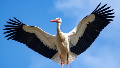 Obraz premium White stork flying against blue sky