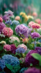 Obraz premium Colorful Flowers Blooming in a Serene Garden During Springtime
