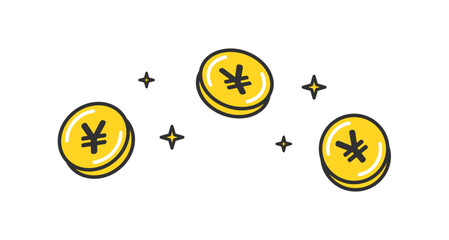 お金が光るアイコンイメージ。ポイ活。Shining money icon image. Point activities.