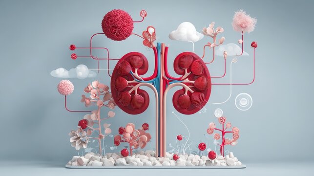 Medical graphic illustrating causes for kidney failure leading to the need for kidney transplantation