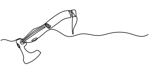 Obraz premium Continuous one line drawing axe vector illustration, One line drawing illustration of axe. Single line of lumberjack concept. Editable outline. 