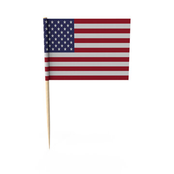 Small American Flag on Wooden Pick, 3d Png, Transparent background