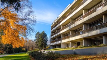 Obraz premium Side angle of G concrete structure mid-construction with balconies and outer walls partially complete
