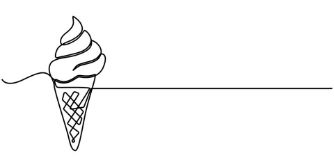 Ice cream continuous one line drawing of outline vector illustration, Ice cream minimalism design. 