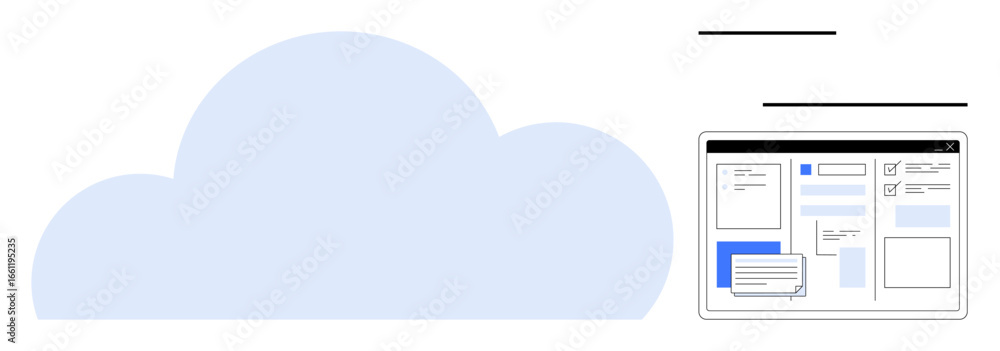 Poster large blue cloud with a web page interface showing documents for organization and editing. ideal for