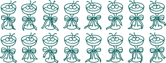 Whimsical hand drawn line art wine glass with a charming bow featuring a trendy coquette champagne glass style perfect for celebratory occasions and elegant designs